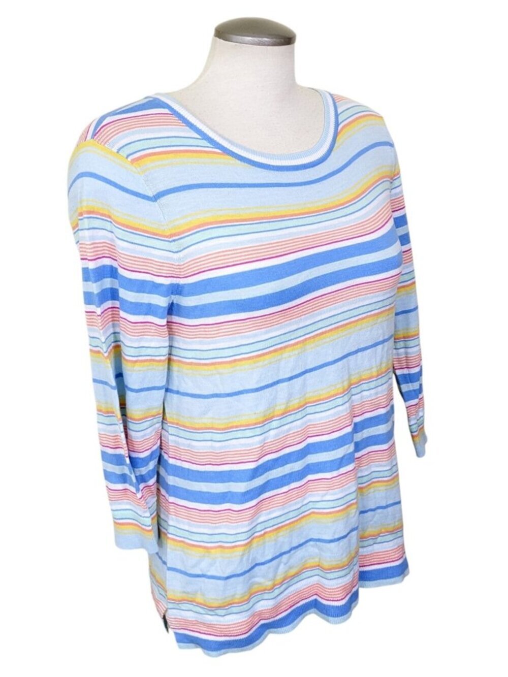 Talbots Knit Sweater Womens M Pastel Striped Cotton Preppy Resort Coastal Beach - Picture 2 of 6